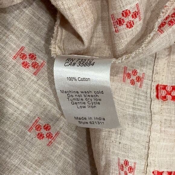 Ivy Jane Button Down Khaki Red 100% Cotton Short Sleeve Flowy Boho Top Size Med - Picture 6 of 8